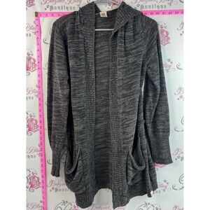 Roxy cardigan slouchy pockets knit Charcoal Gray Hooded Open Cardigan Sweater